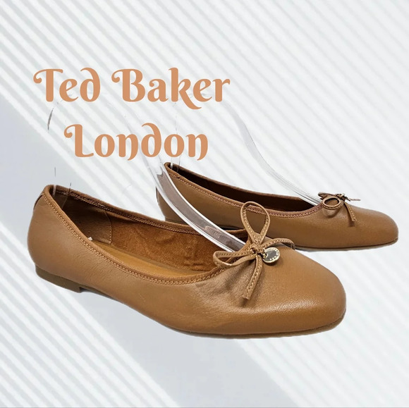 Ted Baker London Womens Bayana Bow Ballet Flats Shoes Sz 36.5=6 Tan Leather - Picture 1 of 13